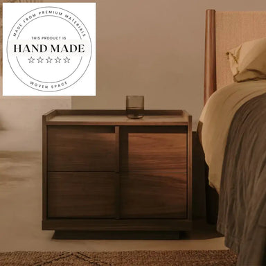 Square Retro Dark Walnut Wood Two Drawer Bedside Nightstand