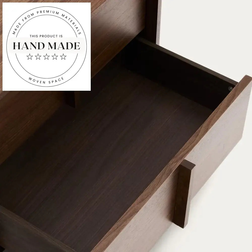 Square Retro Dark Walnut Wood Two Drawer Bedside Nightstand