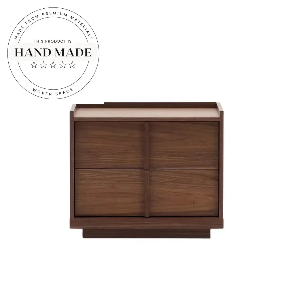 Square Retro Dark Walnut Wood Two Drawer Bedside Nightstand