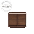 Square Retro Dark Walnut Wood Two Drawer Bedside Nightstand
