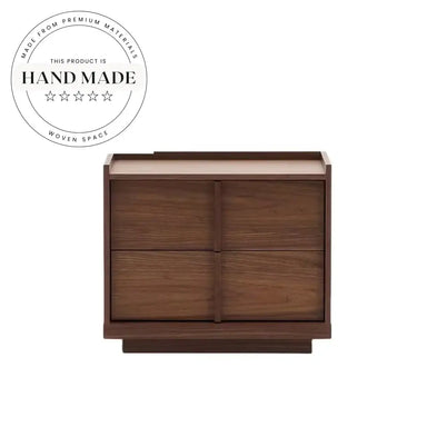 Square Retro Dark Walnut Wood Two Drawer Bedside Nightstand