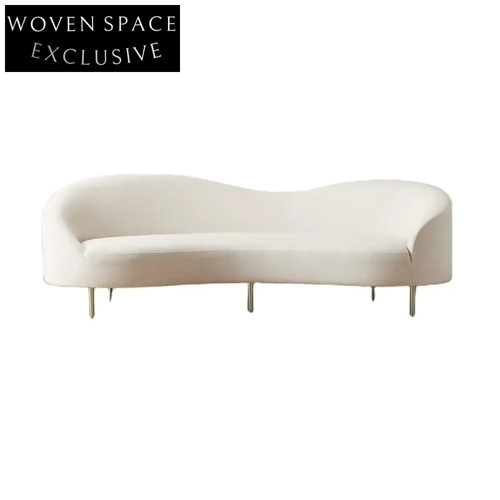Luxurious Italian Velvet Linen Upholstered Sofa with Stainless Steel Legs