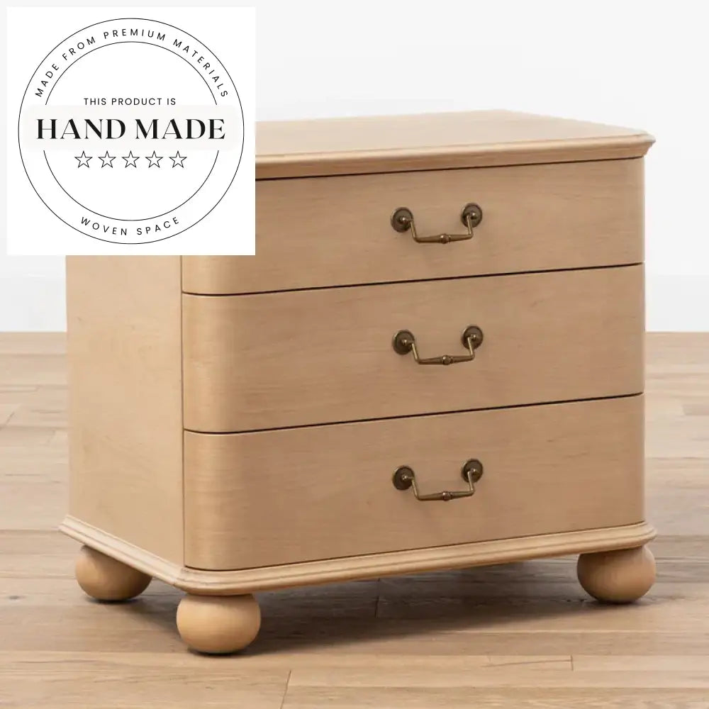 Stunning Antique Stained Brown Solid Wood 3-Drawer Storage Nightstand
