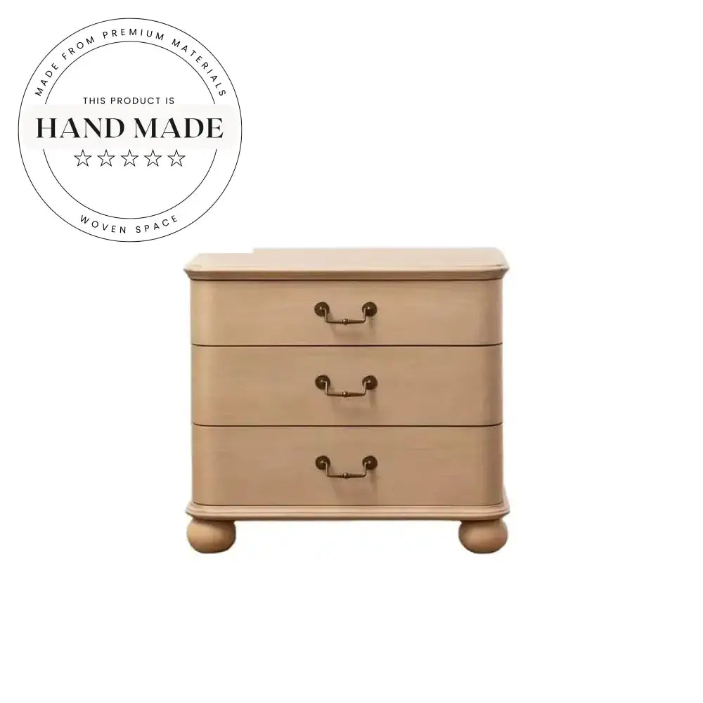 Stunning Antique Stained Brown Solid Wood 3-Drawer Storage Nightstand