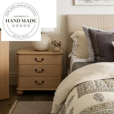 Stunning Antique Stained Brown Solid Wood 3-Drawer Storage Nightstand