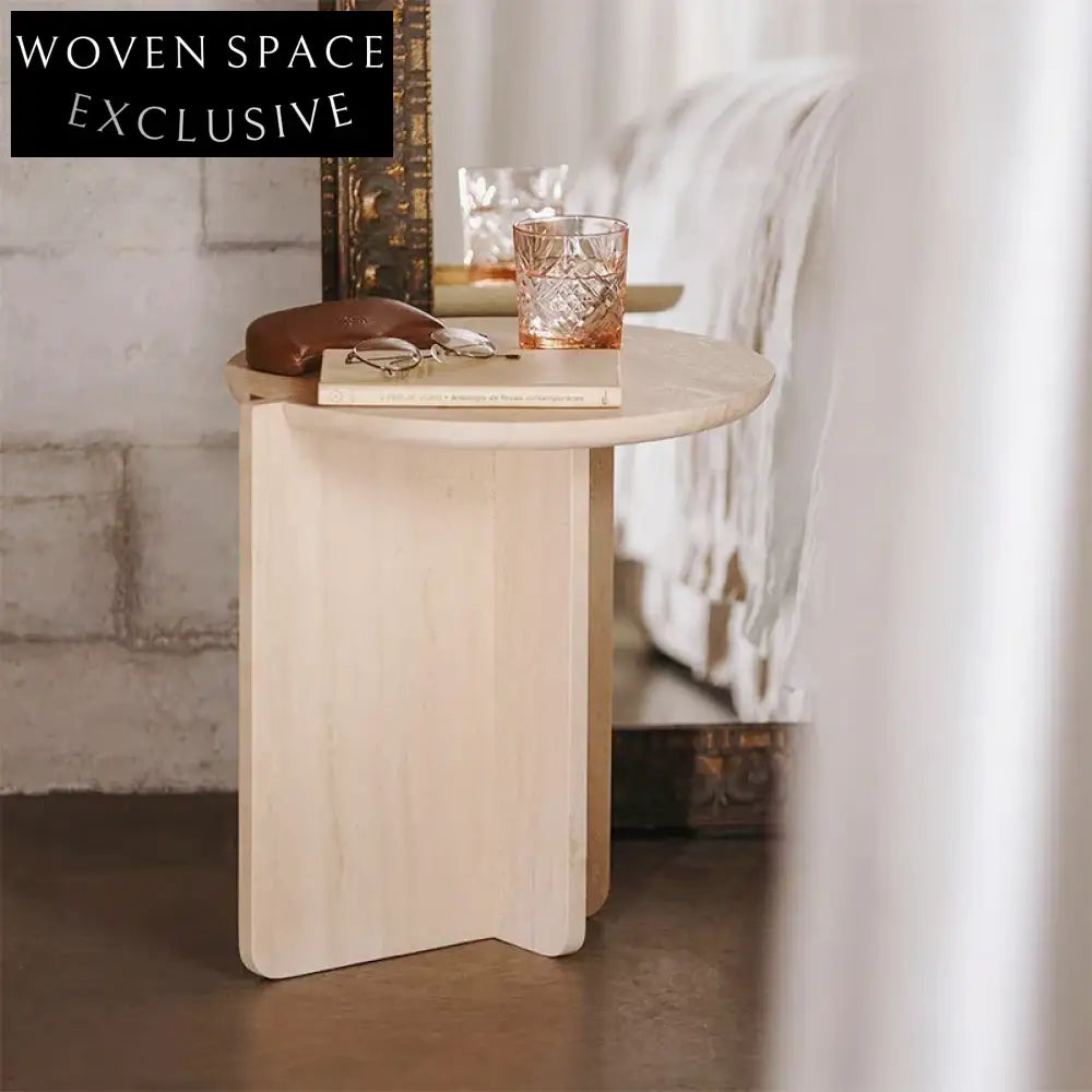 Stunning Nordic Modern Round Travertine Stone Living Room Accent Table