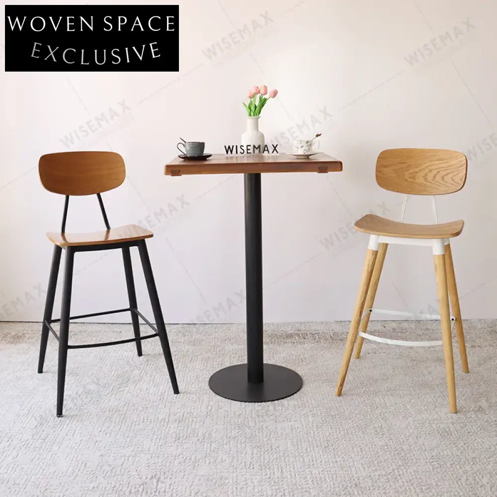 Sturdy Modern Industrial Wood Metal Bar Stool, High Back Vintage Counter Chair