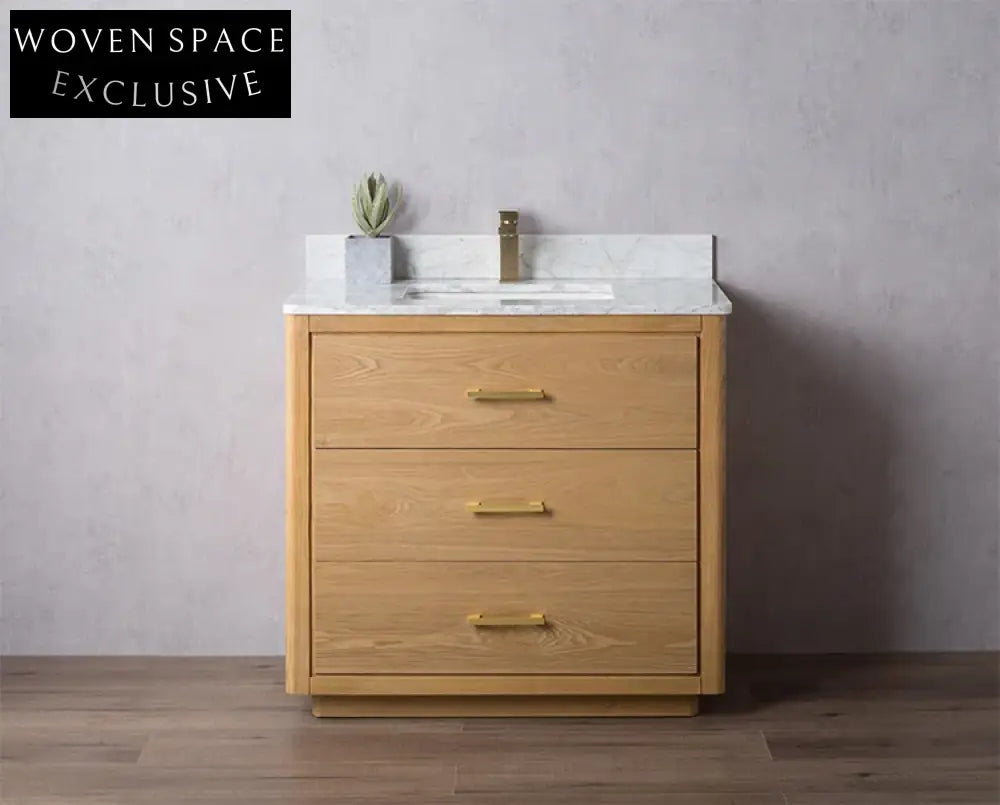 Stylish 36-inch Modern Freestanding Bathroom Vanity with Carrara Marble Top