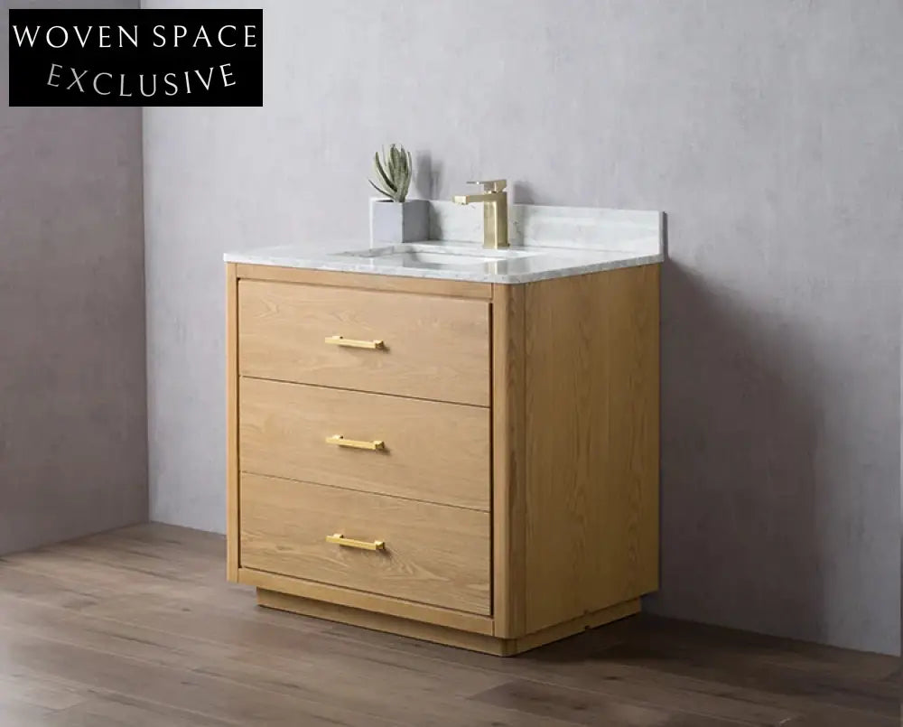 Stylish 36-inch Modern Freestanding Bathroom Vanity with Carrara Marble Top