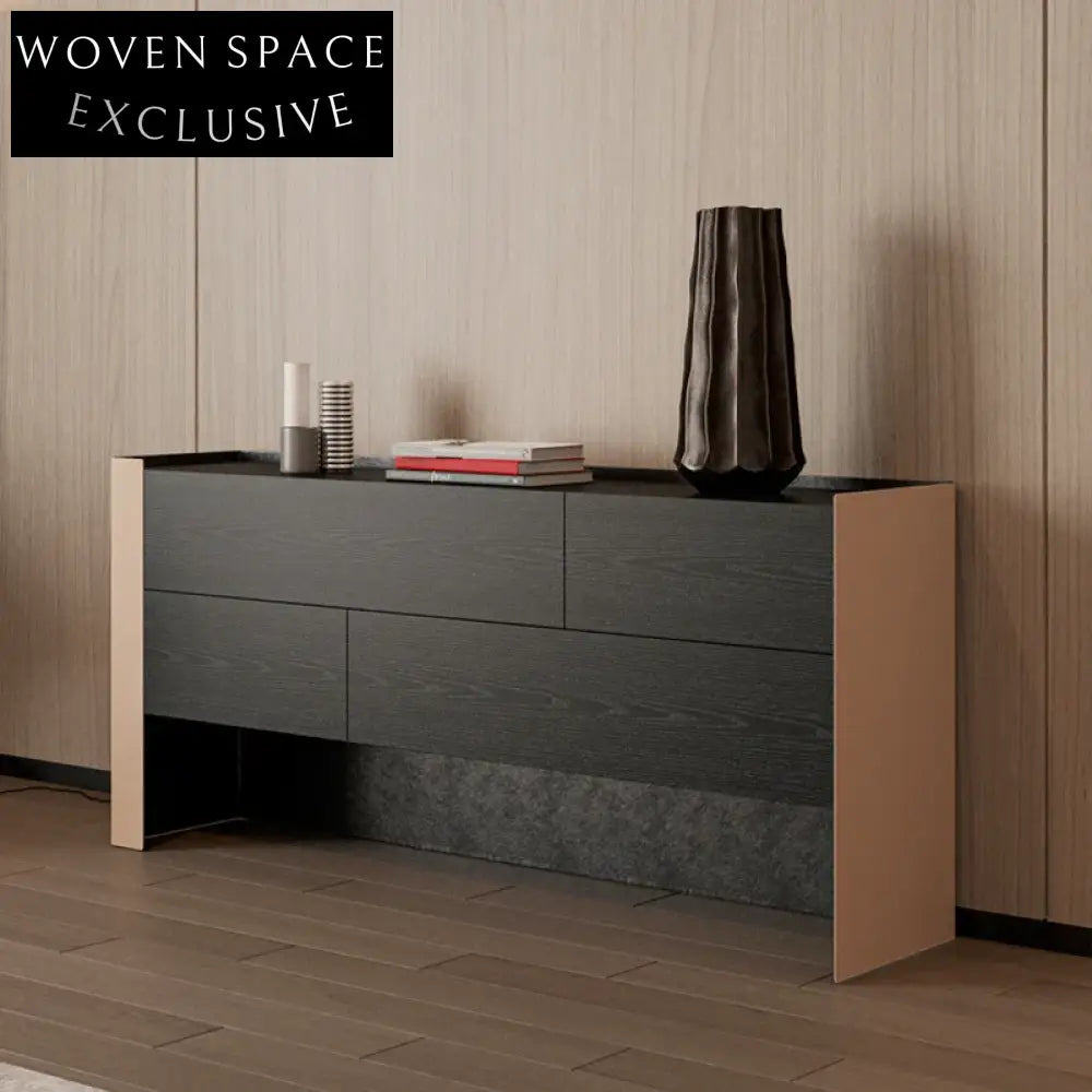 Stylish 6-Drawer Metal Frame Saddle Leather Accent Storage Console