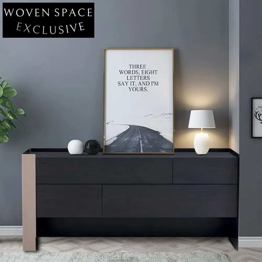 Stylish 6-Drawer Metal Frame Saddle Leather Accent Storage Console