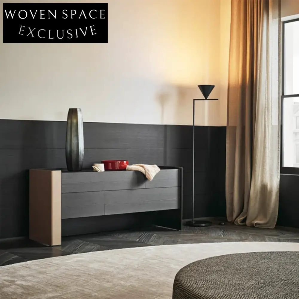 Stylish 6-Drawer Metal Frame Saddle Leather Accent Storage Console