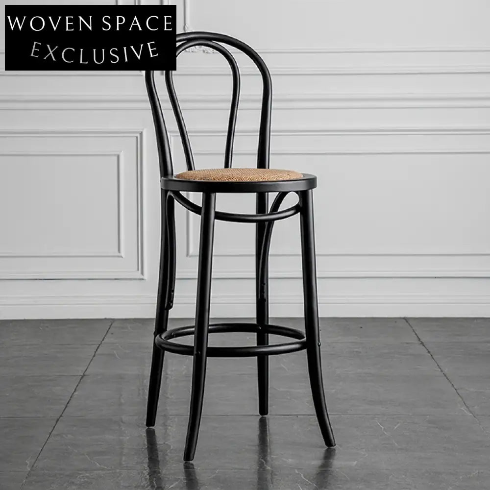 Stylish American Solid Wood Commercial Bar Stools with Rattan Back