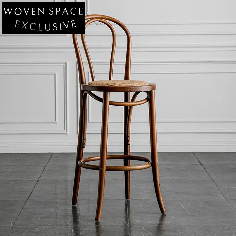 Stylish American Solid Wood Commercial Bar Stools with Rattan Back