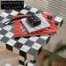 Stylish Black White Checkerboard Square MDF Side Table for Living Room