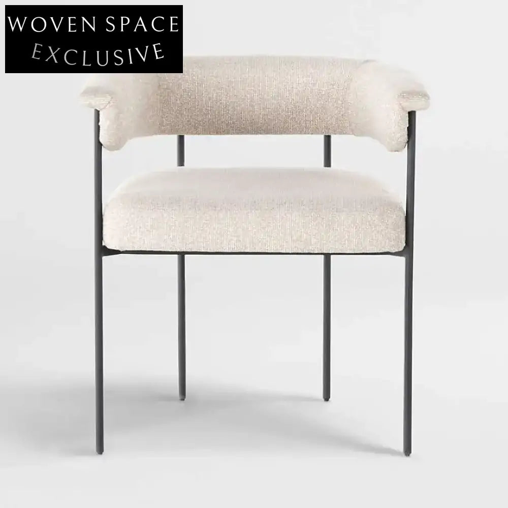 Stylish Modern Boucle Dining Chair, Low Round Back, Durable Metal Frame