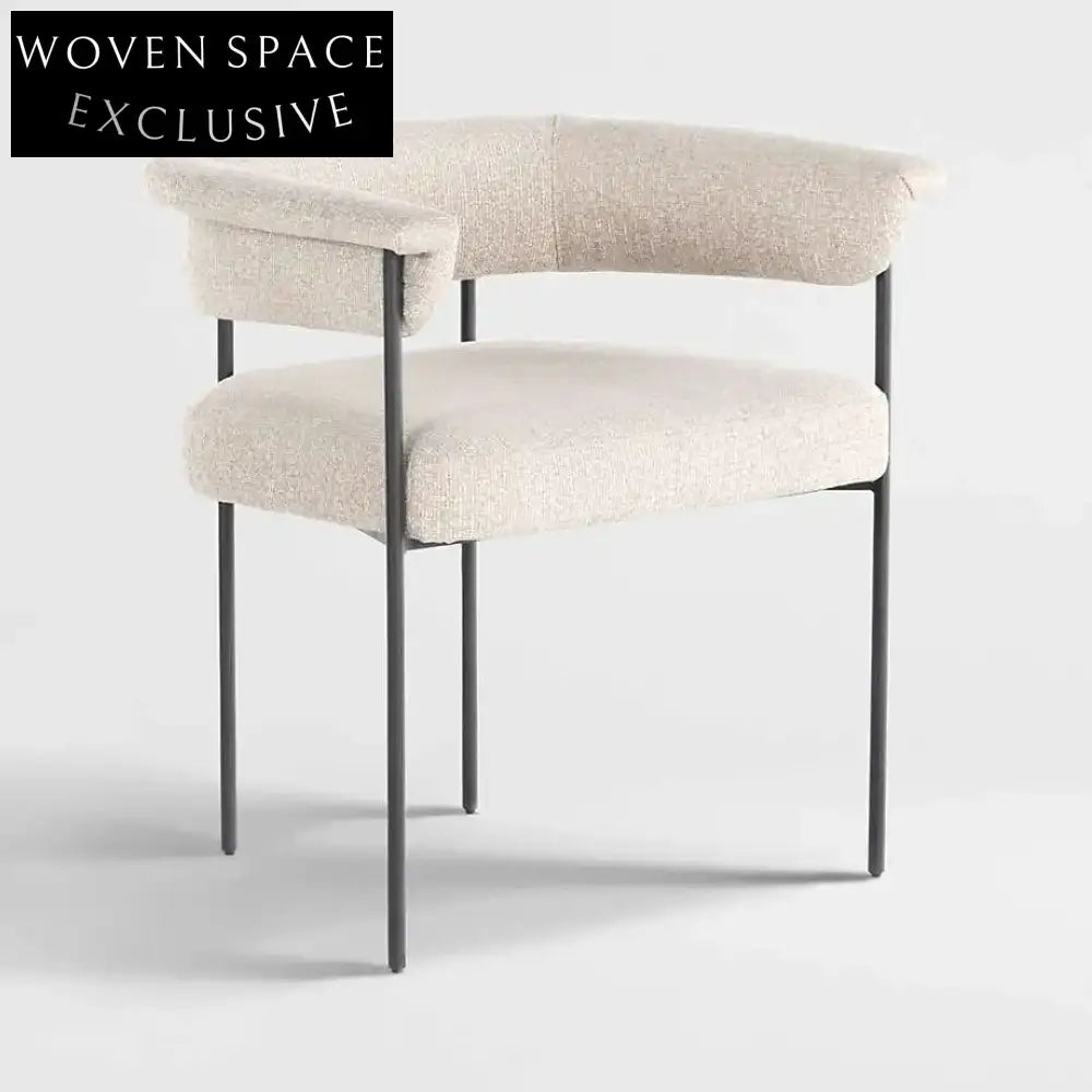 Stylish Modern Boucle Dining Chair, Low Round Back, Durable Metal Frame