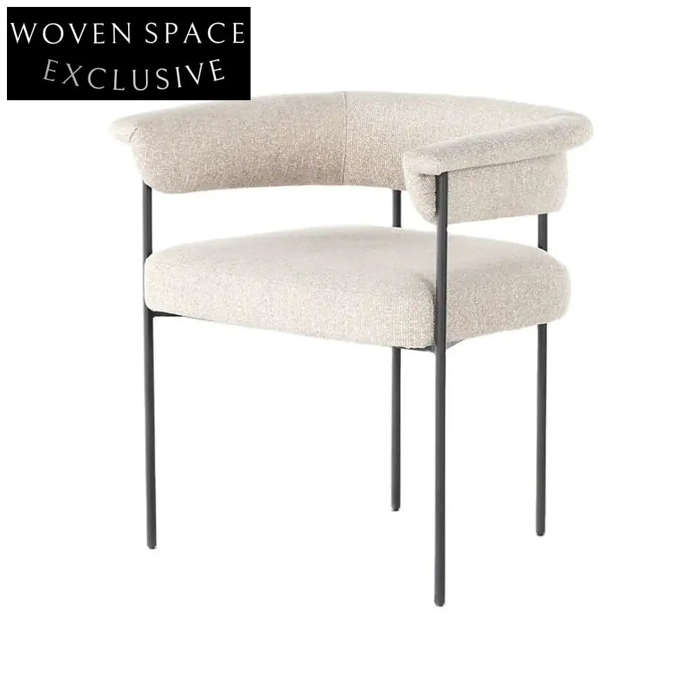 Stylish Modern Boucle Dining Chair, Low Round Back, Durable Metal Frame