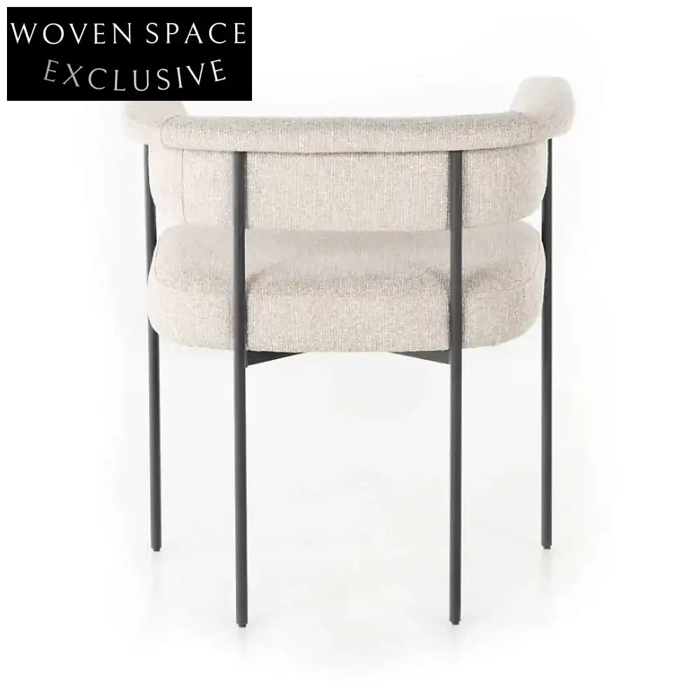 Stylish Modern Boucle Dining Chair, Low Round Back, Durable Metal Frame