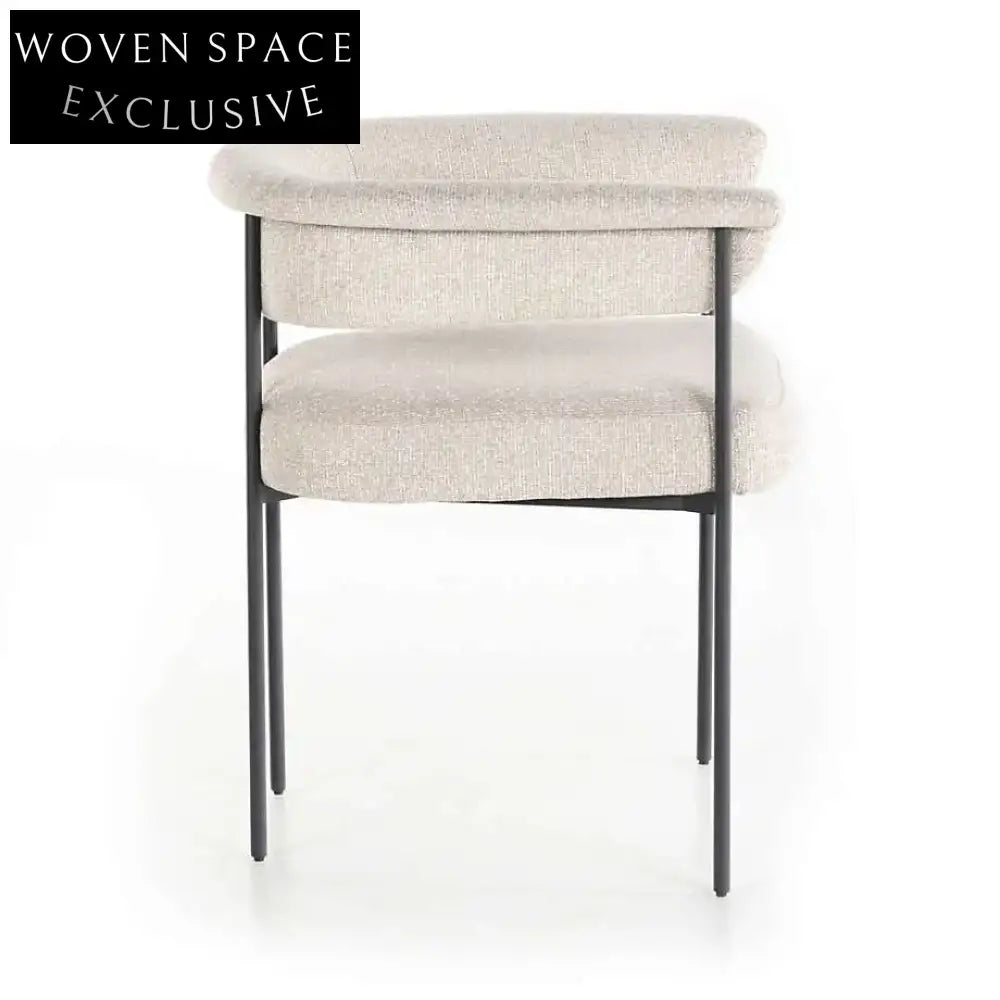 Stylish Modern Boucle Dining Chair, Low Round Back, Durable Metal Frame
