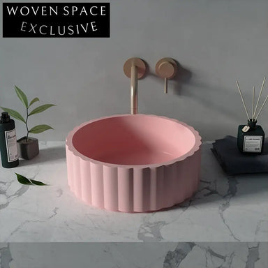 Stylish Fluted Concrete Round Vessel Sink for Modern Bathroom Countertop
