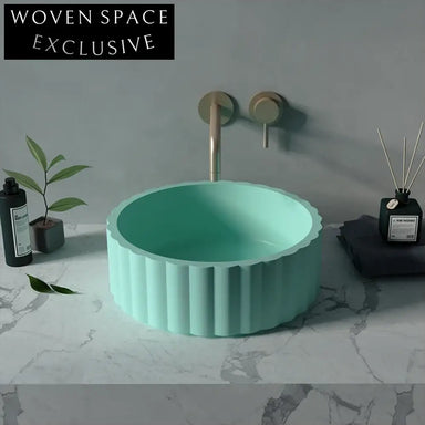 Stylish Fluted Concrete Round Vessel Sink for Modern Bathroom Countertop