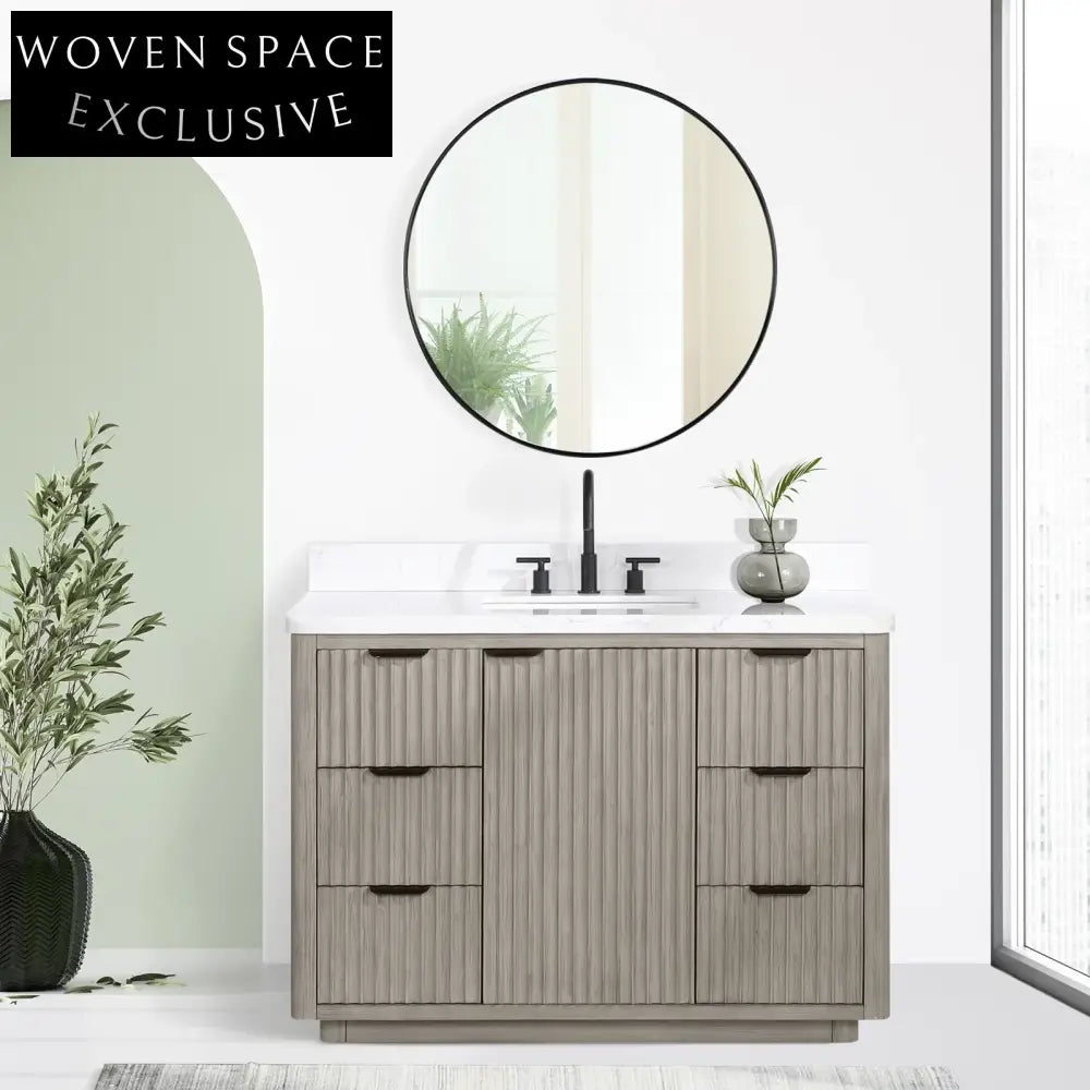 Stylish Gray Oak Solid Wood Plywood Bathroom Storage Vanity Cabinet