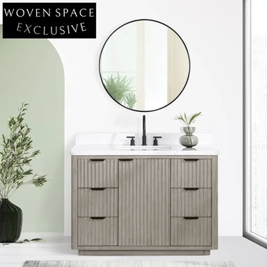 Stylish Gray Oak Solid Wood Plywood Bathroom Storage Vanity Cabinet