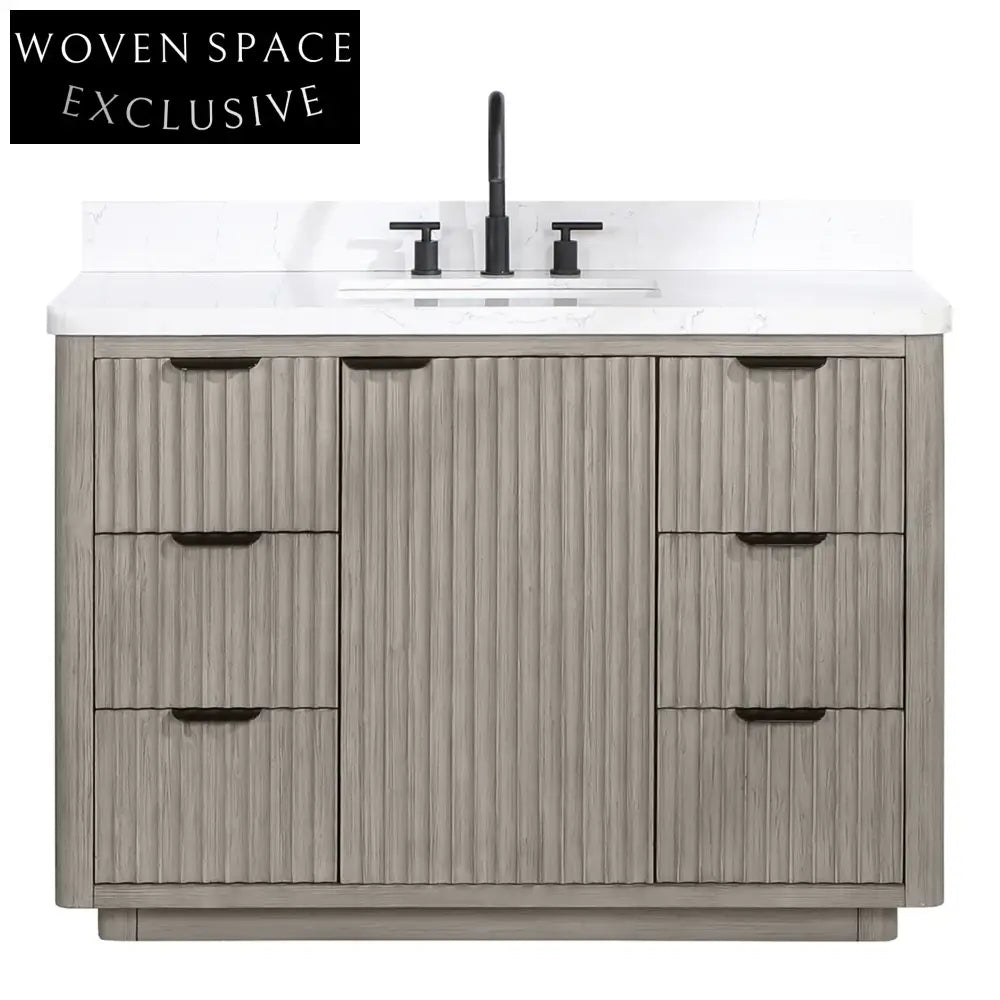 Stylish Gray Oak Solid Wood Plywood Bathroom Storage Vanity Cabinet