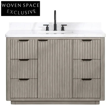 Stylish Gray Oak Solid Wood Plywood Bathroom Storage Vanity Cabinet