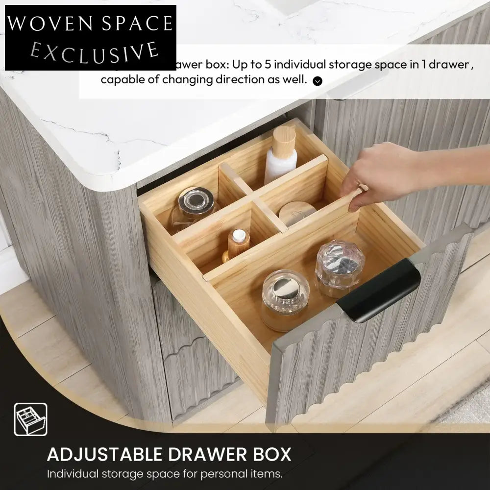 Stylish Gray Oak Solid Wood Plywood Bathroom Storage Vanity Cabinet