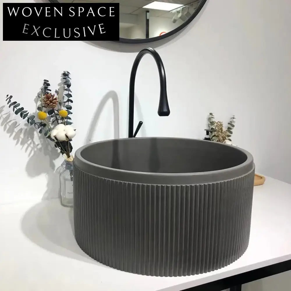 Stylish Industrial Concrete Round Bathroom Sink - Versatile Green Vessel Lavabo
