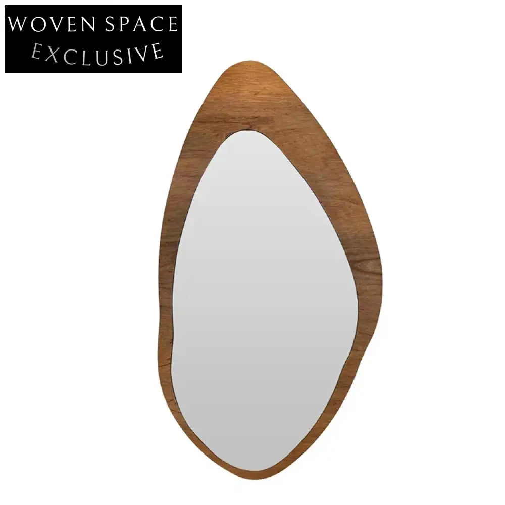 Stylish Irregular Full Length Floor Mirror, Walnut Wood Frame, Modern Decor