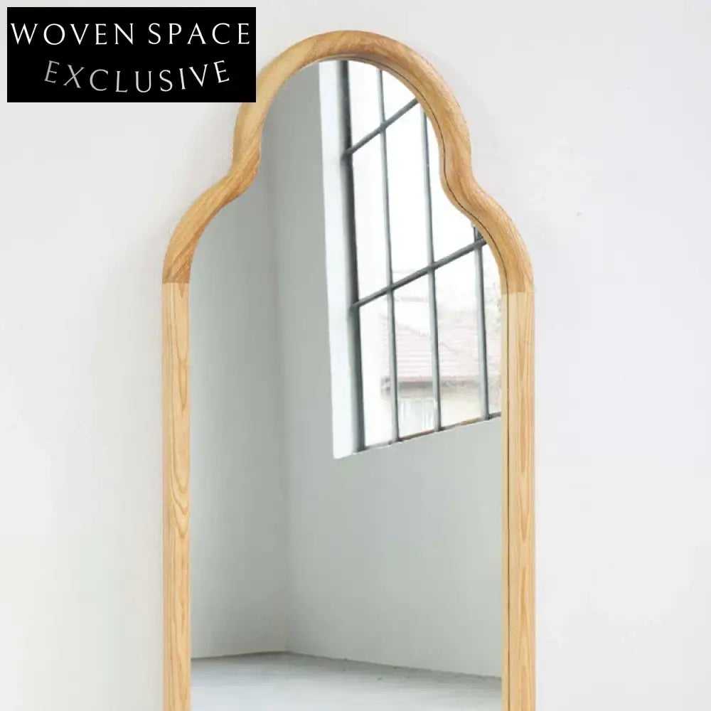Stylish Irregular Full Length Floor Mirror with Green Wood Edge