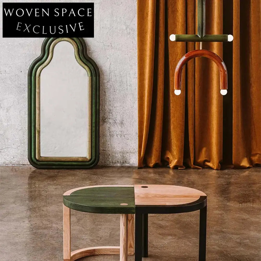 Stylish Irregular Full Length Floor Mirror with Green Wood Edge