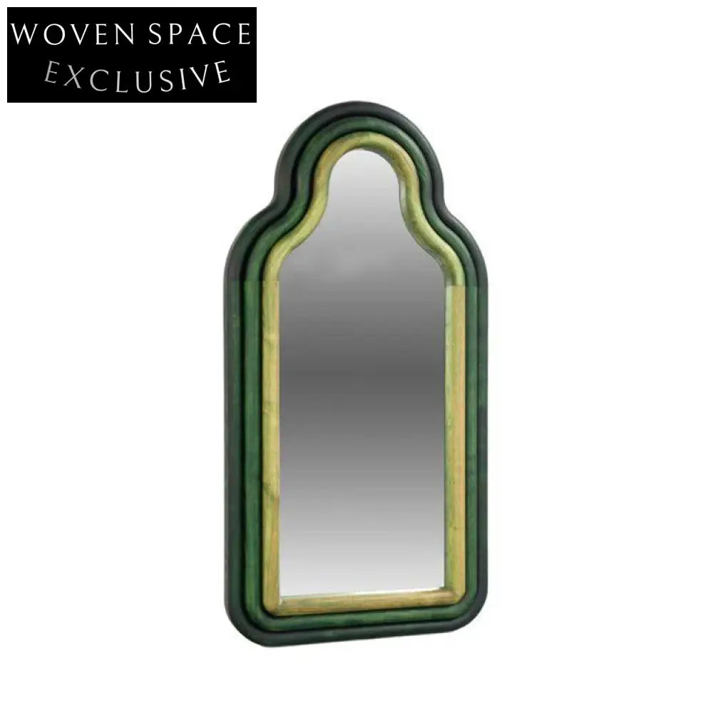 Stylish Irregular Full Length Floor Mirror with Green Wood Edge