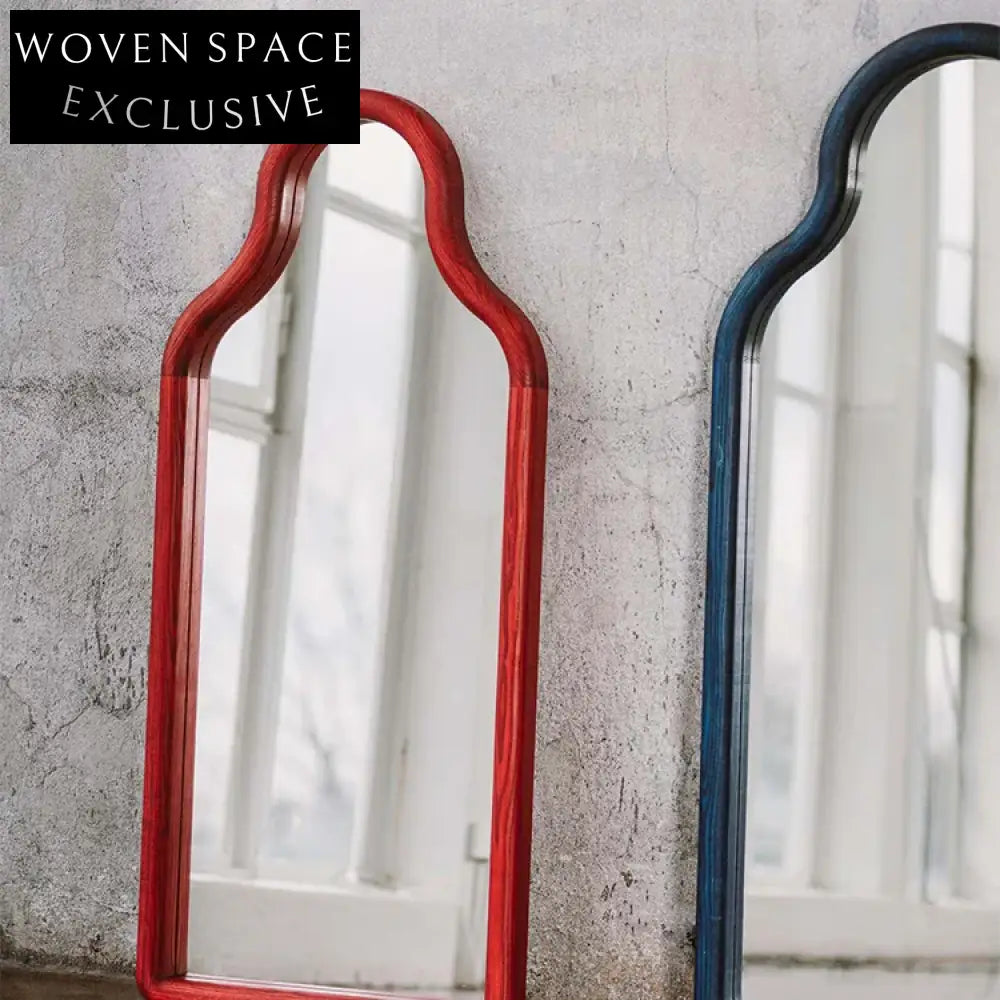 Stylish Irregular Full Length Floor Mirror with Green Wood Edge