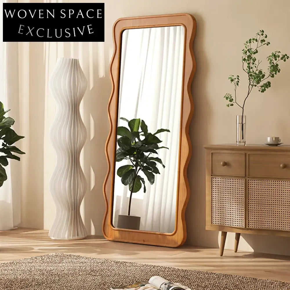 Stylish Italian Inspired Plywood Frame Wave Edge Full Length Floor Mirror