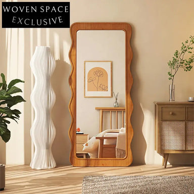 Stylish Italian Inspired Plywood Frame Wave Edge Full Length Floor Mirror