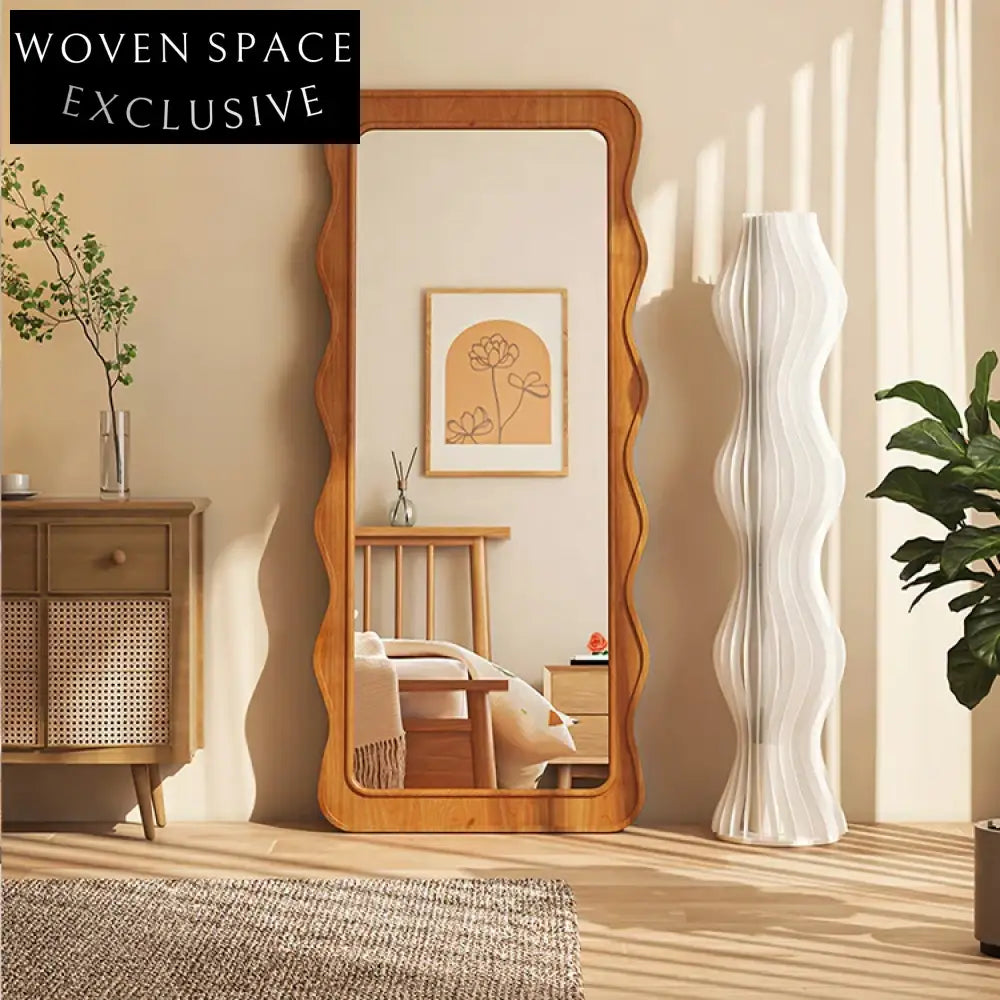 Stylish Italian Inspired Plywood Frame Wave Edge Full Length Floor Mirror