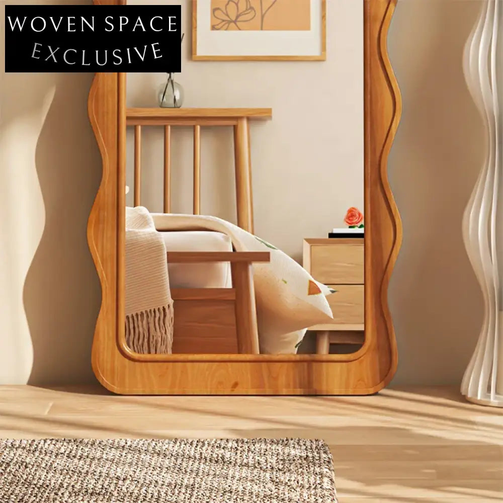 Stylish Italian Inspired Plywood Frame Wave Edge Full Length Floor Mirror