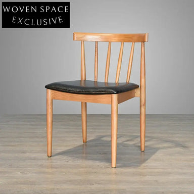 Stylish Japanese Solid Wood Windsor Dining Chair with Comfy Leather Seat