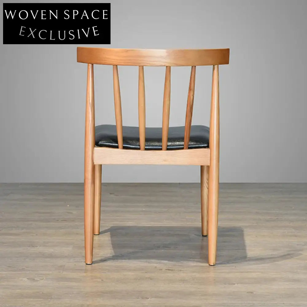 Stylish Japanese Solid Wood Windsor Dining Chair with Comfy Leather Seat