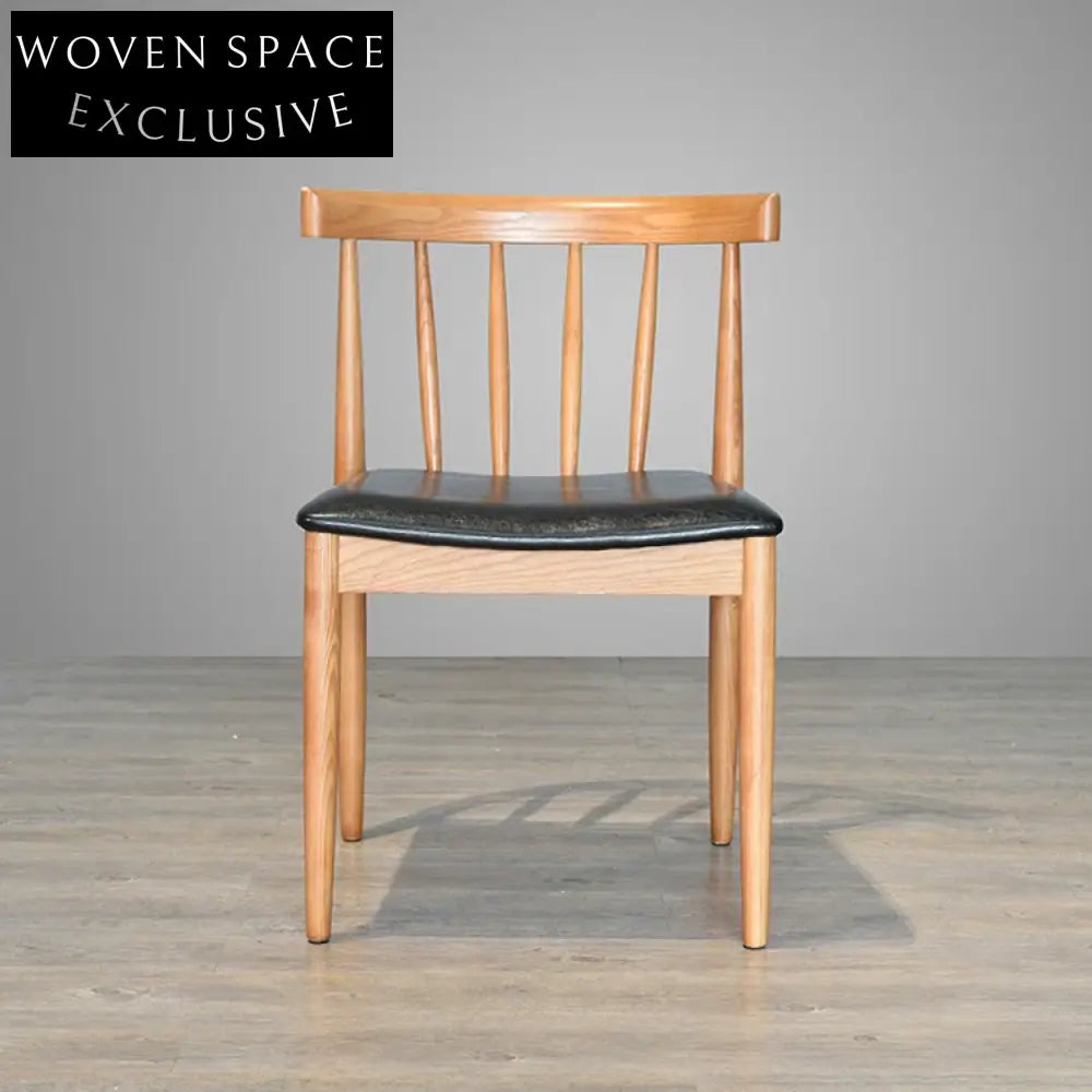 Stylish Japanese Solid Wood Windsor Dining Chair with Comfy Leather Seat