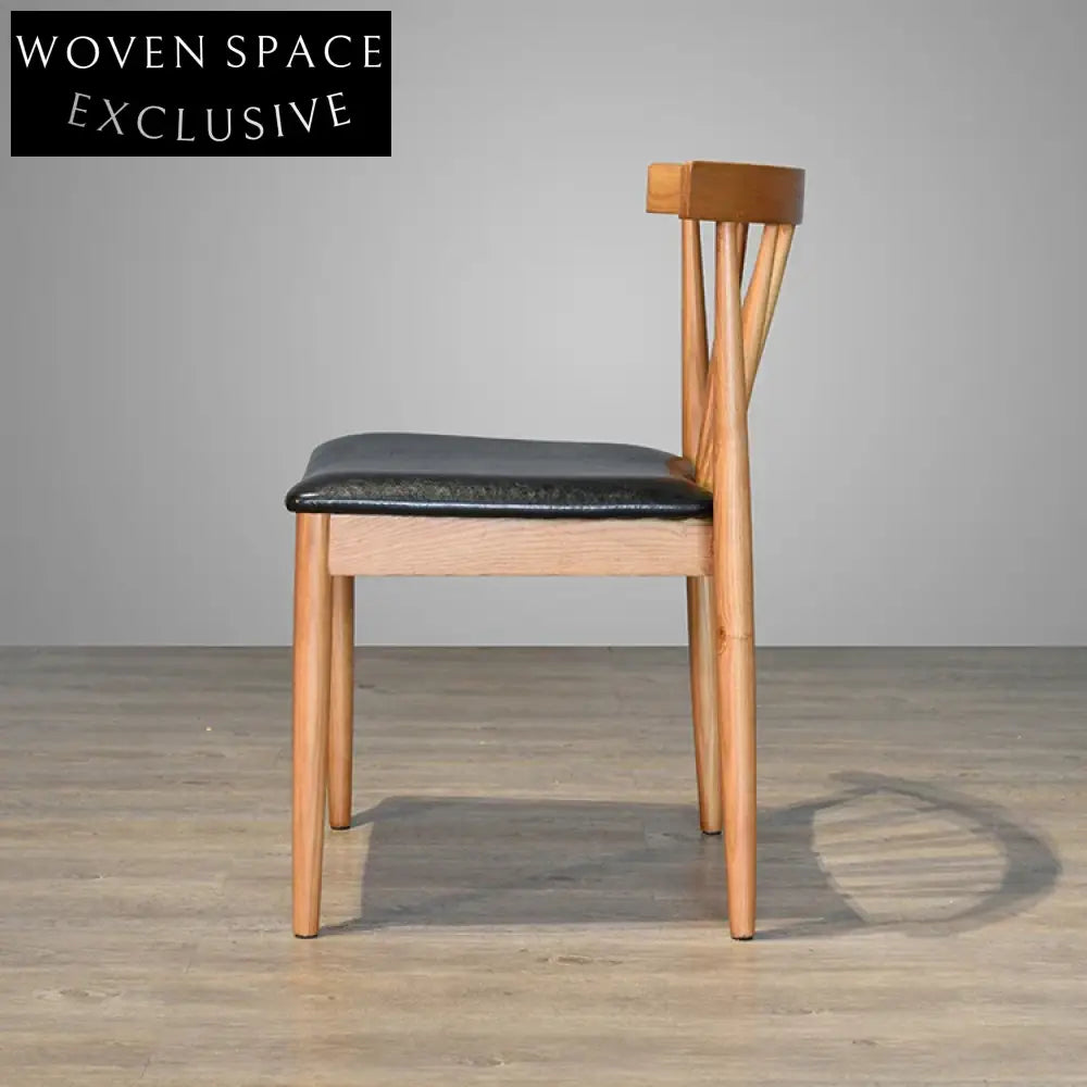 Stylish Japanese Solid Wood Windsor Dining Chair with Comfy Leather Seat
