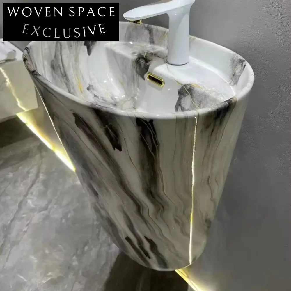 Stylish Marble Blue Green Ceramic Wall Hung Bathroom Vanity Sink with Faucet Hole