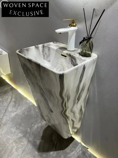 Stylish Marble Blue Green Ceramic Wall Hung Bathroom Vanity Sink with Faucet Hole