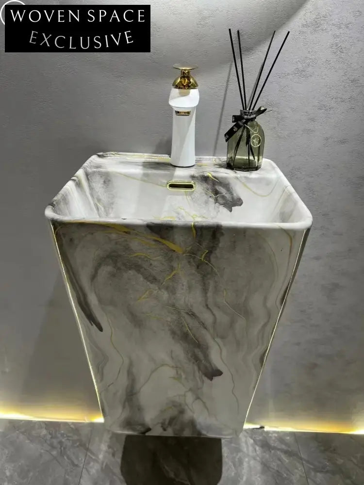 Stylish Marble Blue Green Ceramic Wall Hung Bathroom Vanity Sink with Faucet Hole