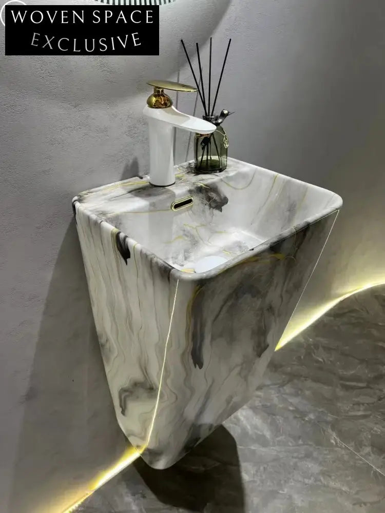 Stylish Marble Blue Green Ceramic Wall Hung Bathroom Vanity Sink with Faucet Hole