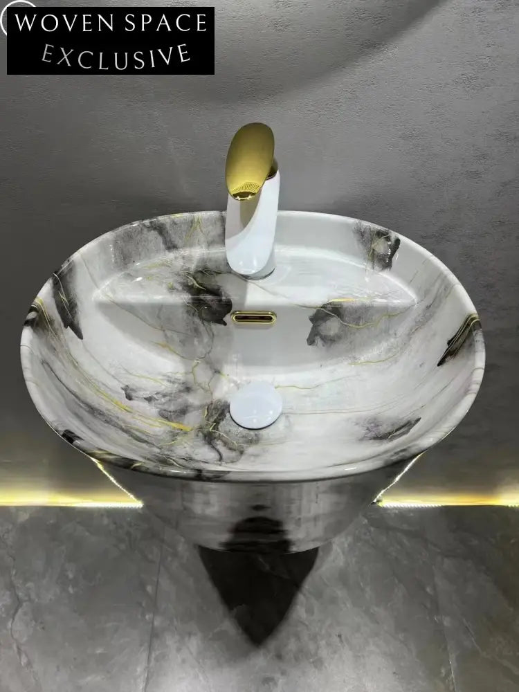 Stylish Marble Blue Green Ceramic Wall Hung Bathroom Vanity Sink with Faucet Hole